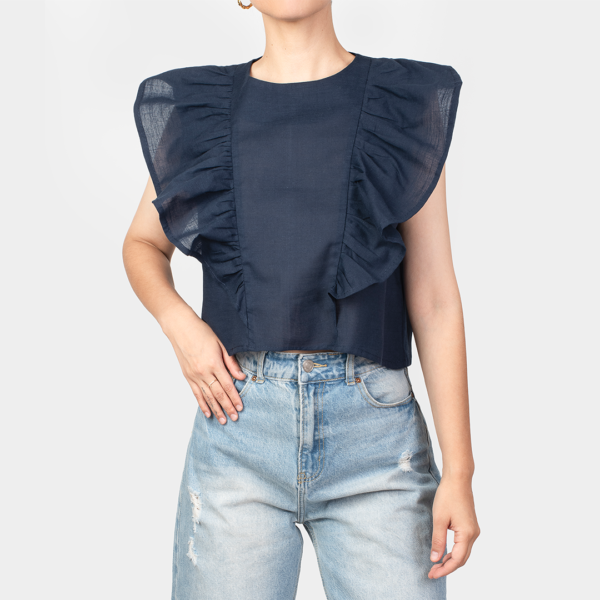 Top Butterfly Azul 100% Lino