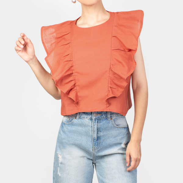 Top Butterfly  Terracota 100% Lino