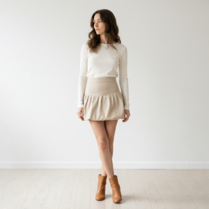 Falda Globo 100% Lino Beige